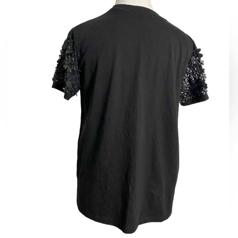 Vilagallo Black Short Sleeve Top with Floral Embellishment on Sleeves - Picture 2 of 14